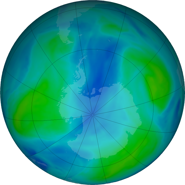 Antarctic ozone map for 09 February 2022